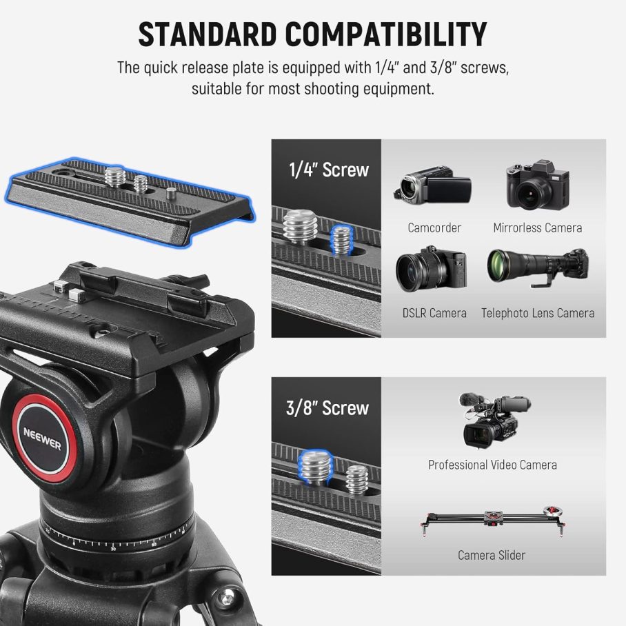 NEEWER 74" Video Tripod with Fluid Head, QR Plate , Aluminum Heavy Duty Camera Tripod Professional for DSLR Cameras Camcorders, Max Load 17.6lb/8kg, TP74 - Image 7